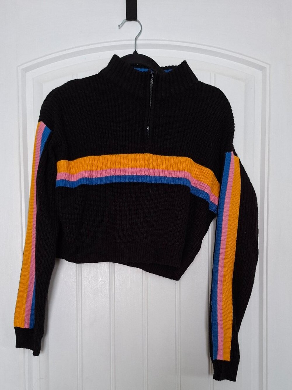 Black Bluenotes Knitwear Half-Zip Sweater with Colourful Stripes
